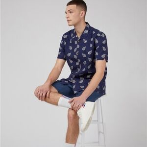Ben Sherman Short Sleeve Button Down Shirt London Relaxed Men's Large Blue New